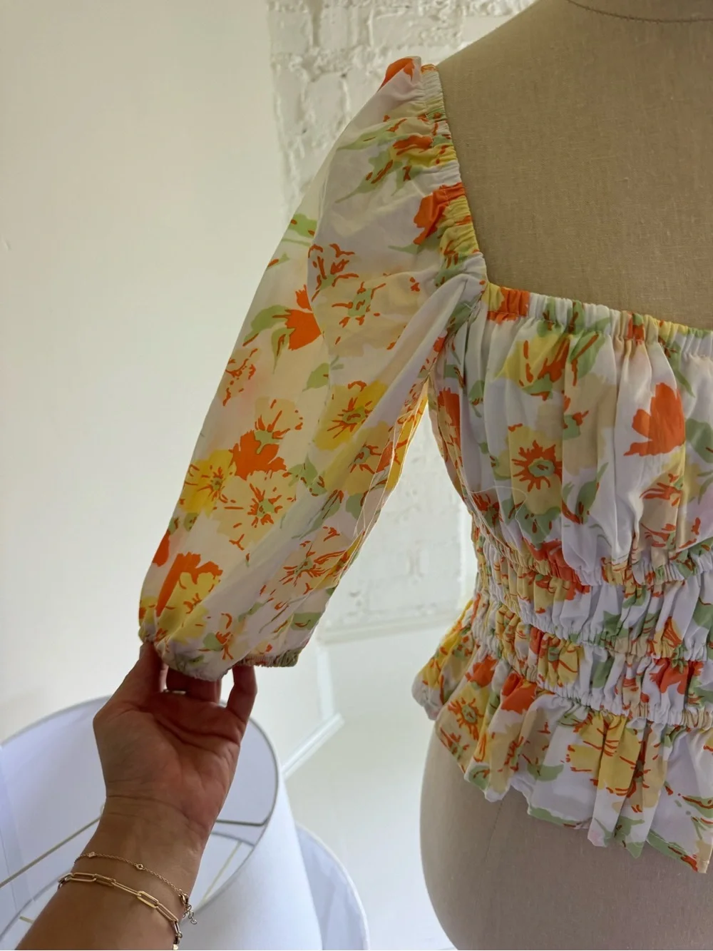 Faithfull the Brand White Floral Smocked Square-Neck Top